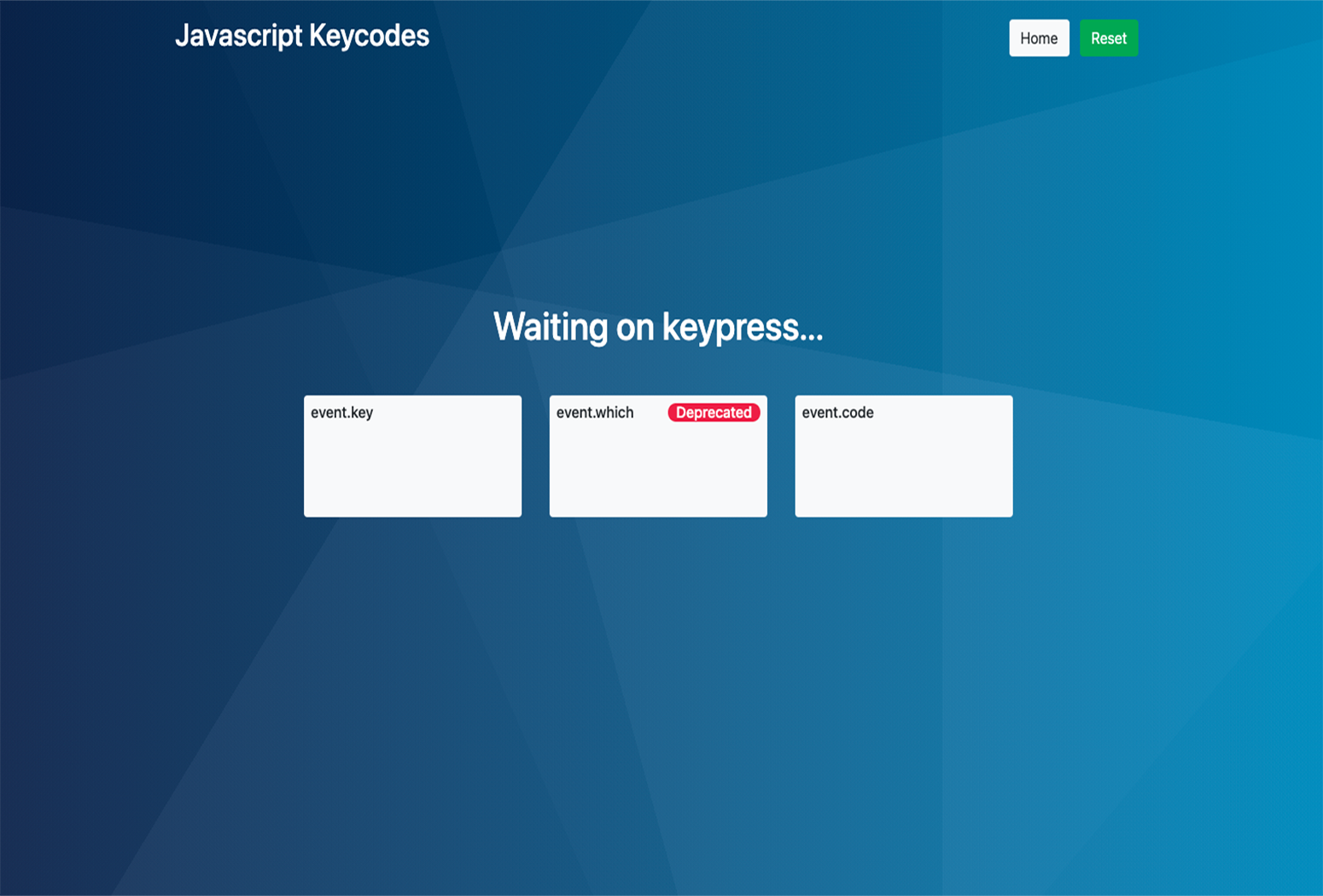 Javascript Keycodes Event Tool, a creation by Cav Lemasters
