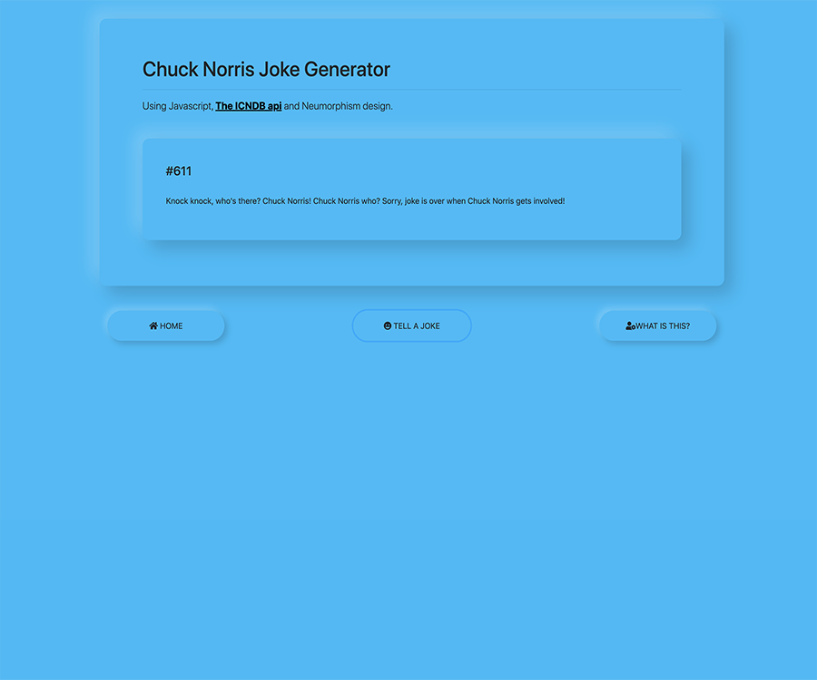 Image: The Chuck Norris Joke generator is just a playground project I am working on using the ICNDB API and Neumorphism design. Silly but functional, it will roundhouse kick you in the face! 