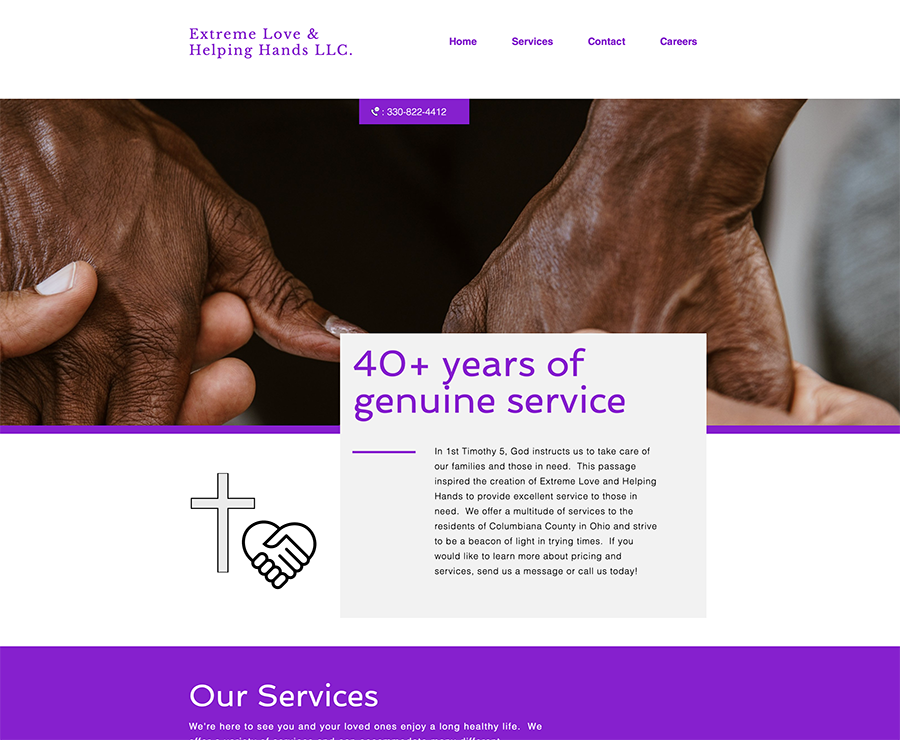 Image: Extreme Love and Helping Hands - a home care service provider in Columbiana County. Created on Wix.  