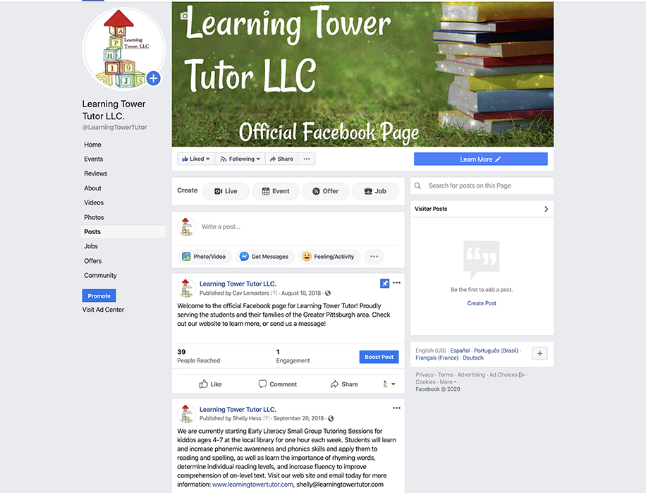 Image: Learning Tower Tutor is a tutoring business from Pittsburgh PA that I did Social media consulting for. 